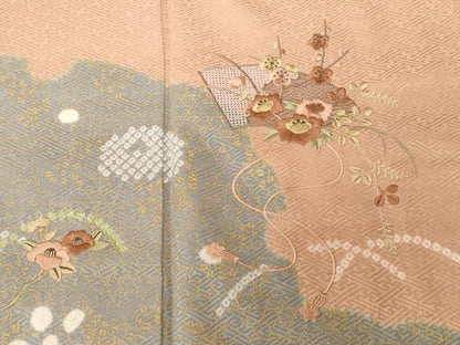 平和屋着物■中国三大刺繍　スワトウ刺繍　絞り　雪輪草花文　金彩　訪問着　正絹　逸品　CABF4045ev