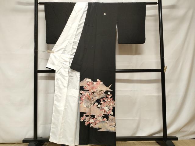 平和屋着物■豪華黒留袖 駒刺繍 尾長鳥遠山草花文 暈し染め 金彩 正絹 逸品 CABF4048ev