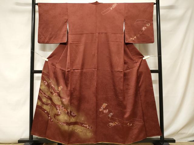 平和屋着物■訪問着 刺繍 鬘帯草花文 暈し染め 金彩 正絹 逸品 CABF4049ev