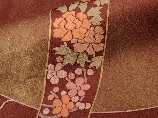 平和屋着物■訪問着 刺繍 鬘帯草花文 暈し染め 金彩 正絹 逸品 CABF4049ev