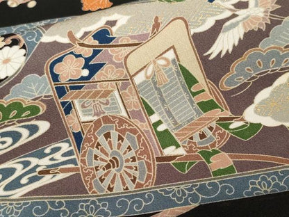 平和屋着物■豪華黒留袖　駒刺繍　宝尽くし文箱飛鶴文　金彩　正絹　逸品　CABF4051ev