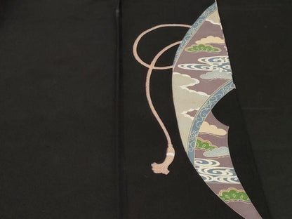 平和屋着物■豪華黒留袖　駒刺繍　宝尽くし文箱飛鶴文　金彩　正絹　逸品　CABF4051ev