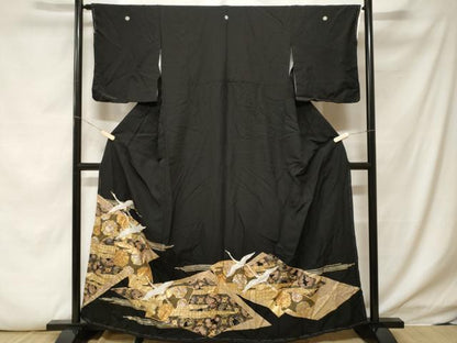 平和屋着物■豪華黒留袖 地紙飛鶴草花文 金彩 正絹 逸品 CABF4055ev