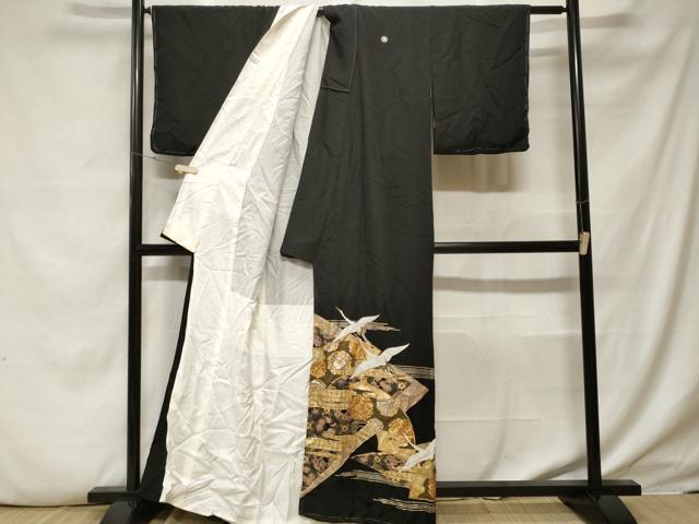 平和屋着物■豪華黒留袖 地紙飛鶴草花文 金彩 正絹 逸品 CABF4055ev