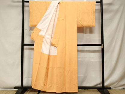 平和屋着物■上質な色無地 草花地紋 柑子色 正絹 逸品 CABF4056ev