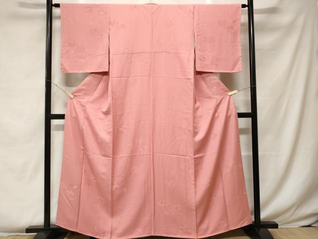 平和屋着物■上質な色無地　吉祥花地紋　紅梅色　正絹　逸品　CABF4059ev