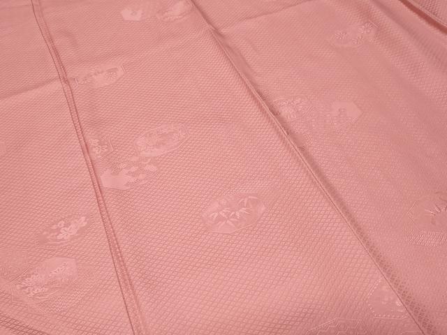 平和屋着物■上質な色無地　吉祥花地紋　紅梅色　正絹　逸品　CABF4059ev