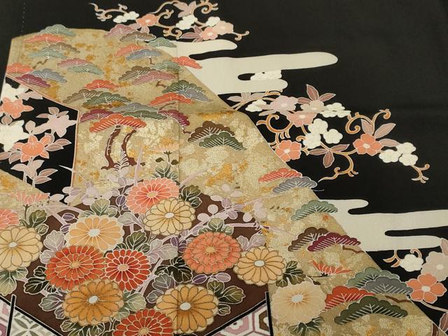 平和屋着物■豪華黒地　吉祥花唐草文　金彩　正絹　逸品　CABF4084ev