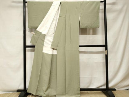 平和屋着物■上質な色無地 山葵色 正絹 逸品 CABF4091ev
