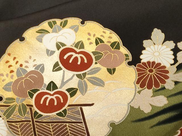 平和屋着物■豪華黒留袖 駒刺繍 市松雪輪枝花文 暈し染め 金彩 正絹 逸品 CABF4094ev