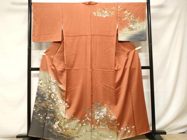 平和屋着物■訪問着 流水吉祥花蝶紋 暈し染め 金彩 正絹 逸品 CABF4095ev