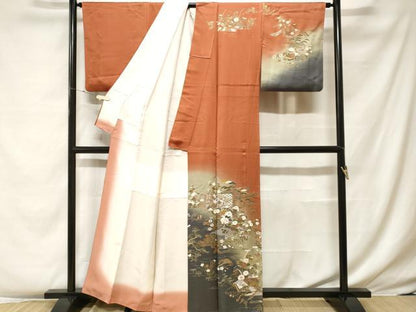 平和屋着物■訪問着 流水吉祥花蝶紋 暈し染め 金彩 正絹 逸品 CABF4095ev