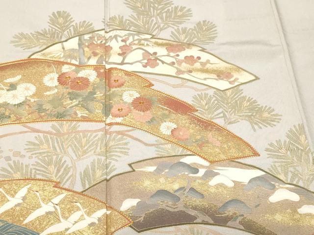 平和屋着物■豪華黒留袖 駒刺繍 立波枝松飛鶴花文 金彩 正絹 逸品 CABF4098ev