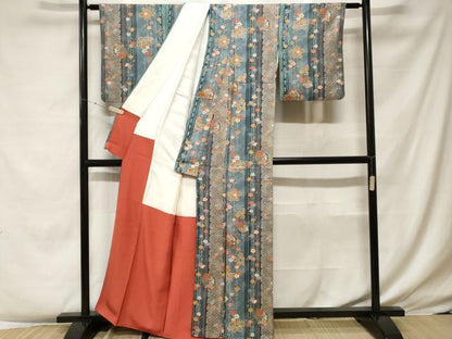 平和屋着物■上質な小紋 雪輪草花間道 金彩 正絹 逸品 CABF4099ev