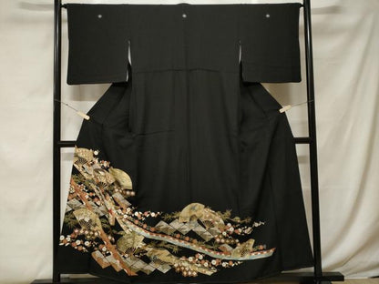 平和屋着物■豪華黒留袖 松竹梅扇面花文 金彩 正絹 逸品 CABF4100ev
