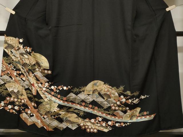 平和屋着物■豪華黒留袖 松竹梅扇面花文 金彩 正絹 逸品 CABF4100ev