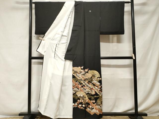 平和屋着物■豪華黒留袖 松竹梅扇面花文 金彩 正絹 逸品 CABF4100ev