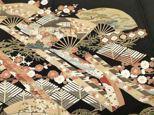 平和屋着物■豪華黒留袖 松竹梅扇面花文 金彩 正絹 逸品 CABF4100ev