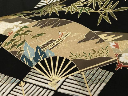 平和屋着物■豪華黒留袖 松竹梅扇面花文 金彩 正絹 逸品 CABF4100ev