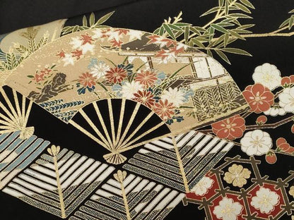 平和屋着物■豪華黒留袖 松竹梅扇面花文 金彩 正絹 逸品 CABF4100ev