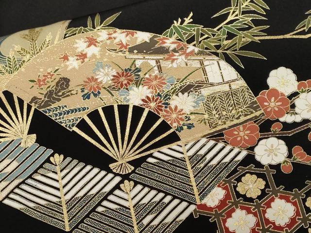 平和屋着物■豪華黒留袖 松竹梅扇面花文 金彩 正絹 逸品 CABF4100ev