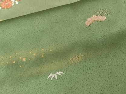 平和屋着物■中国三大刺繍 相良刺繍 訪問着 駒刺繍 松竹梅 暈し染め 金彩 正絹 逸品 未使用 CABF4103ev