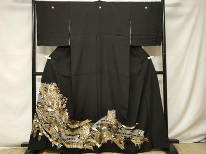 平和屋着物■豪華黒留袖 駒刺繍 御所車宝尽くし飛鶴文 金銀彩 正絹 逸品 CABF4104ev