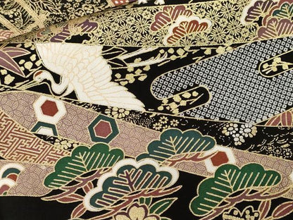 平和屋着物■豪華黒留袖 駒刺繍 御所車宝尽くし飛鶴文 金銀彩 正絹 逸品 CABF4104ev