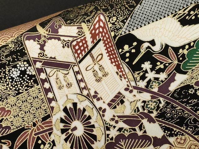平和屋着物■豪華黒留袖 駒刺繍 御所車宝尽くし飛鶴文 金銀彩 正絹 逸品 CABF4104ev