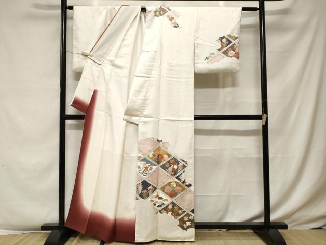 平和屋着物■訪問着 刺繍 菱草花文 金彩 正絹 逸品 CABF4107ev