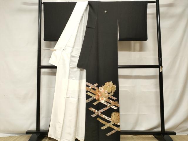 平和屋着物■豪華黒留袖 駒刺繍 吉祥草花文 金彩 正絹 逸品 CABF4113ev
