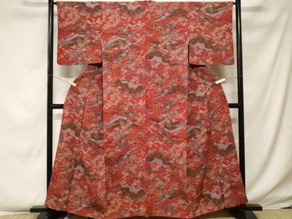 平和屋着物■上質な小紋 鼓芝草花文 金彩 鬼しぼ縮緬 正絹 逸品 CABF4116ev