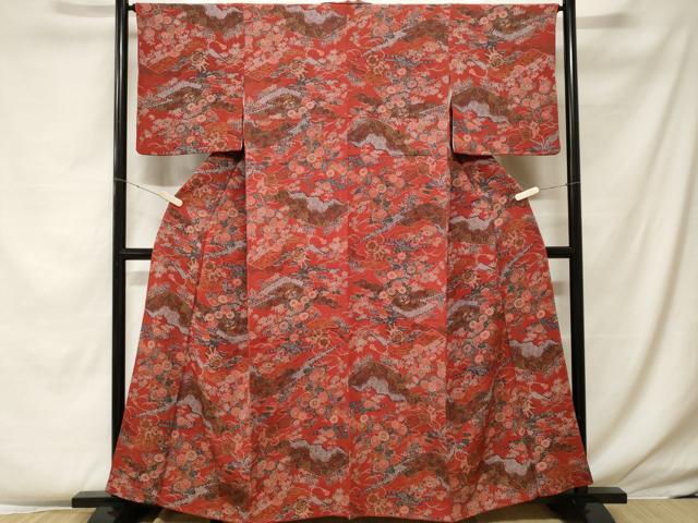 平和屋着物■上質な小紋 鼓芝草花文 金彩 鬼しぼ縮緬 正絹 逸品 CABF4116ev