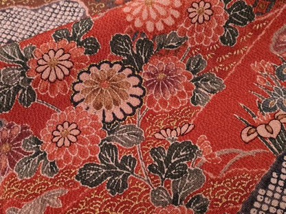 平和屋着物■上質な小紋 鼓芝草花文 金彩 鬼しぼ縮緬 正絹 逸品 CABF4116ev