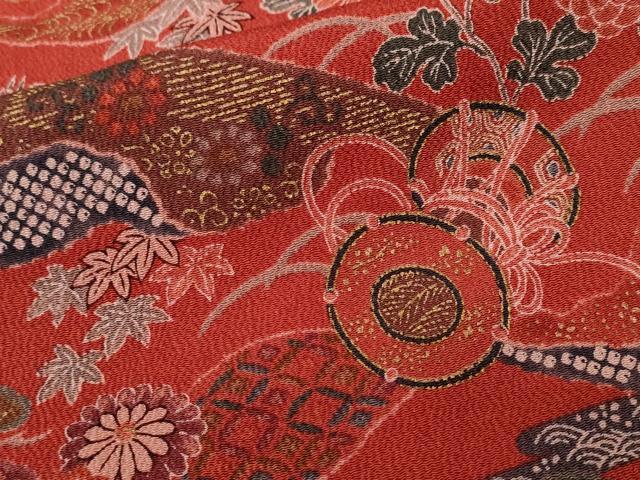 平和屋着物■上質な小紋 鼓芝草花文 金彩 鬼しぼ縮緬 正絹 逸品 CABF4116ev