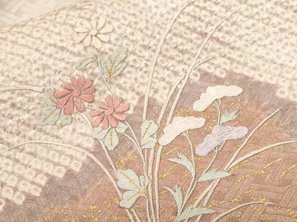 平和屋着物■豪華色留袖 刺繍 絞り 道長草花文 金彩 正絹 逸品 CABF4120ev