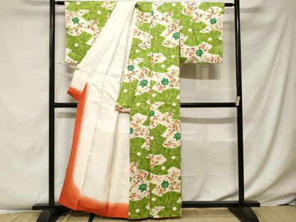 平和屋着物■上質な小紋 絞り 楓草花文 金彩 正絹 逸品 CABF4122ev
