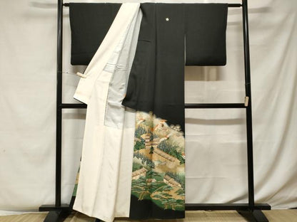 平和屋着物■豪華黒留袖 駒刺繍 萬寿染 飛鶴風景文 暈し染め 金彩 正絹 逸品 CABF4123ev