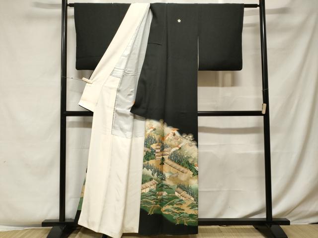 平和屋着物■豪華黒留袖 駒刺繍 萬寿染 飛鶴風景文 暈し染め 金彩 正絹 逸品 CABF4123ev
