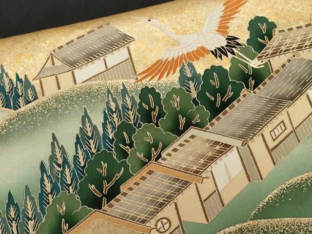 平和屋着物■豪華黒留袖 駒刺繍 萬寿染 飛鶴風景文 暈し染め 金彩 正絹 逸品 CABF4123ev