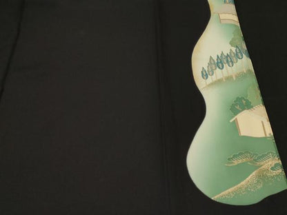 平和屋着物■豪華黒留袖 駒刺繍 萬寿染 飛鶴風景文 暈し染め 金彩 正絹 逸品 CABF4123ev