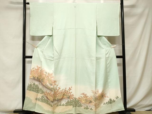 平和屋着物●お召　色留袖　寿光織　横段文　金糸　正絹　逸品　AABG9855cs 平和屋着物□豪華色留袖 寿光織 檜扇人物花文 暈し染め 金糸 ロング丈