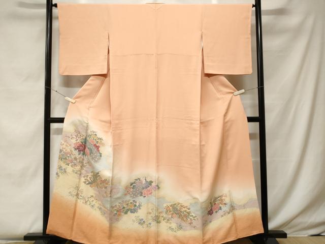 平和屋着物■色留訪問着　寿光織　孔雀草花文　暈し染め　金糸　正絹　逸品　CABF4136ev