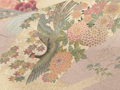 平和屋着物■色留訪問着　寿光織　孔雀草花文　暈し染め　金糸　正絹　逸品　CABF4136ev