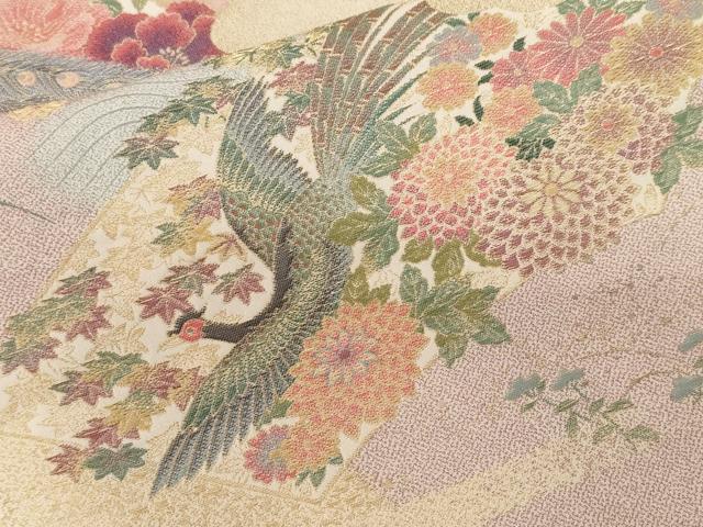 平和屋着物■色留訪問着　寿光織　孔雀草花文　暈し染め　金糸　正絹　逸品　CABF4136ev