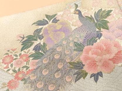 平和屋着物■色留訪問着　寿光織　孔雀草花文　暈し染め　金糸　正絹　逸品　CABF4136ev