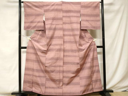 平和屋着物■上質な紬　めがね織　横段文　正絹　逸品　CABF4137ev