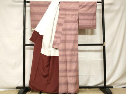 平和屋着物■上質な紬　めがね織　横段文　正絹　逸品　CABF4137ev
