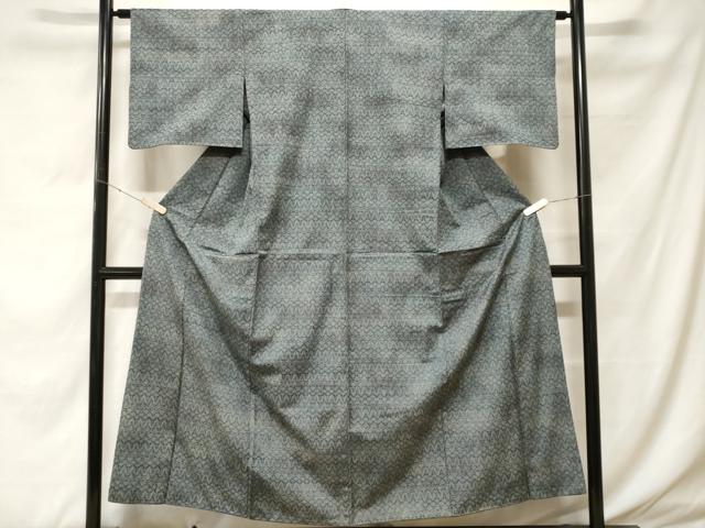 平和屋着物■上質な紬　幾何学文　胴抜き仕立て　正絹　逸品　CABF4139ev