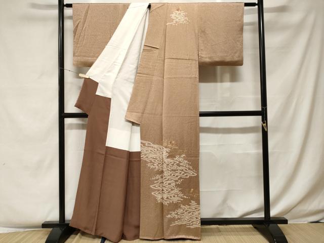 平和屋着物■訪問着 駒刺繍 絞り 流水草花文 金彩 正絹 逸品 CABF4144ev